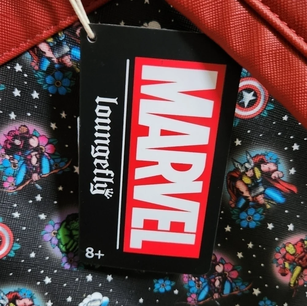 Loungefly Marvel Avengers Tattoo Floral Black Red Mini Backpack NWT
